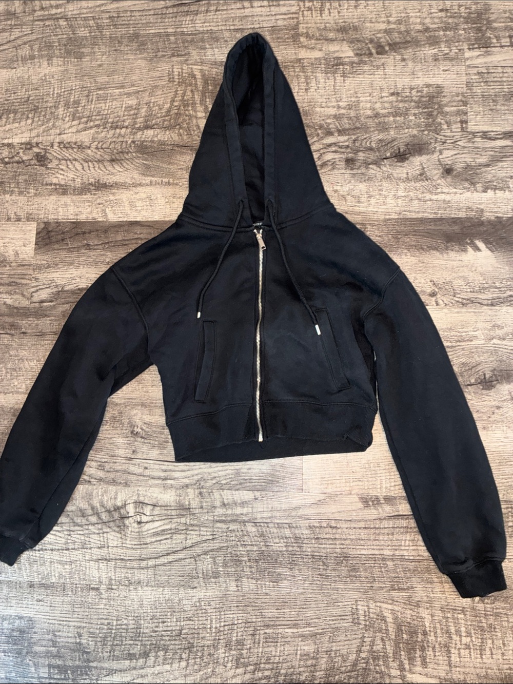 Forever 21 Cropped Zippered Hoodie Women's Black Size Small